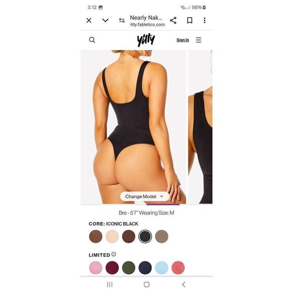 New XL-XXL Fabletics Yitty Black Nearly Naked Shaping Thong Bodysuit Shapewear - Picture 3 of 6